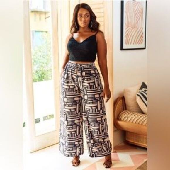 Rebdolls Fully Committed Abstract Drawstring Wide Leg W. Pockets Plus Size 2X - Picture 1 of 8